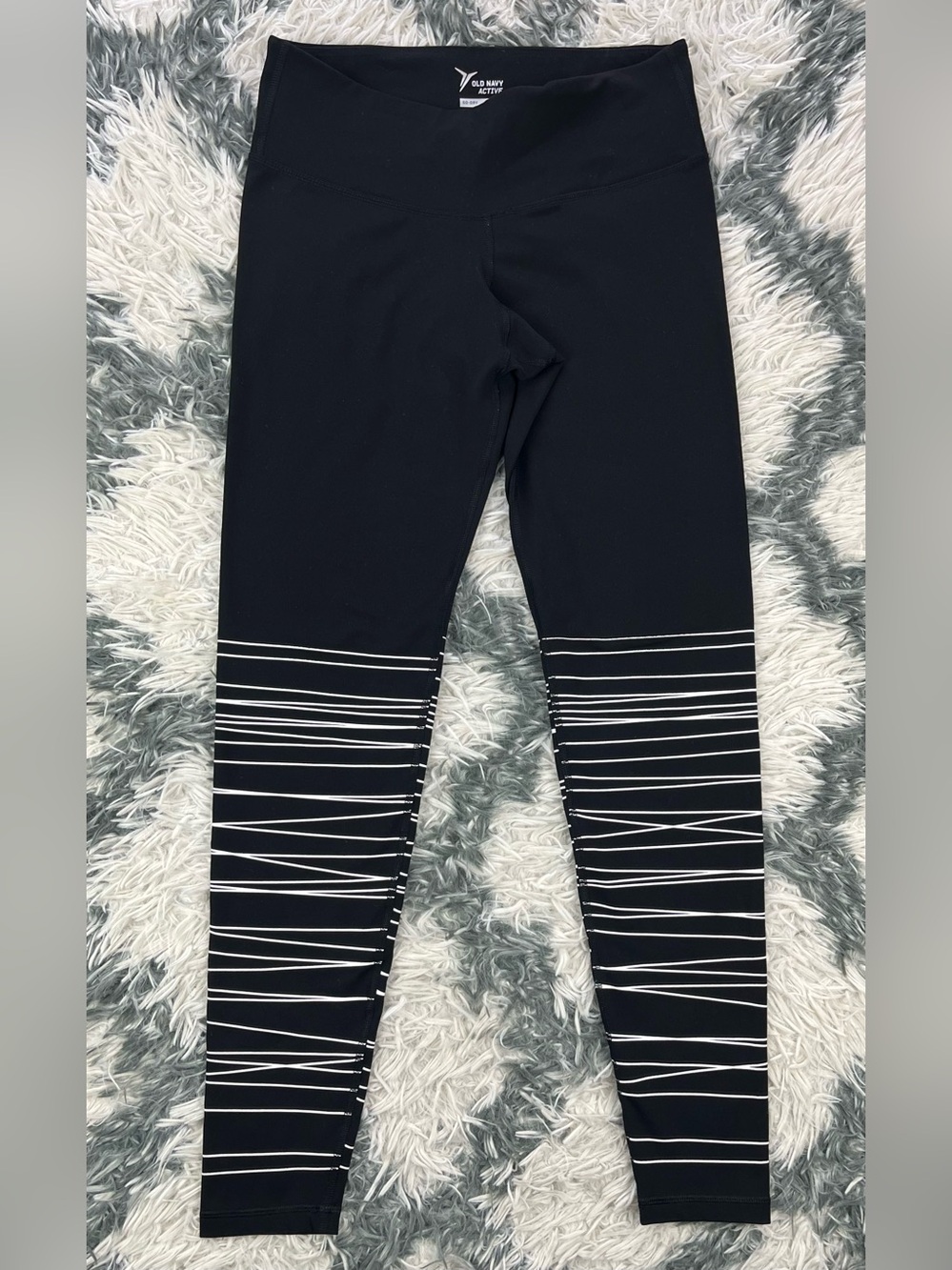 Old Navy Active Women’s Black FittedLeggings White Striped Bottoms Size M